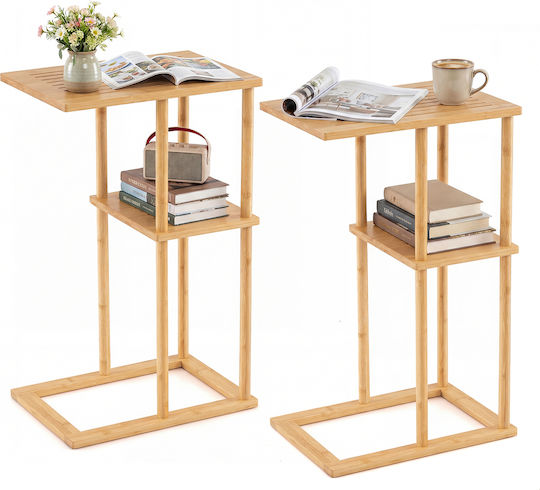 Rectangular Bamboo Side Table Brown 2 Pieces M65xW28xH40cm