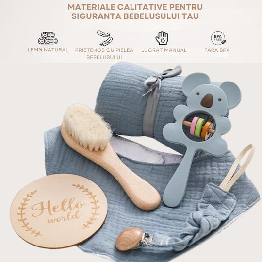Inco Set Cadou Pentru Bebeluşi Din Lemn Pentru Băiat 6 Bucăți