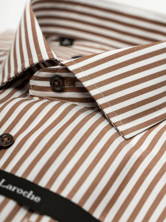 Long Sleeve Shirt in Regular Fit Striped Brown