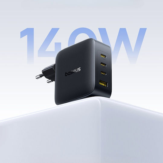 Baseus GaN Wireless Charger with USB-A Port and 3 USB-C Ports 140W Quick Charge 3.0 Black (EnerFill FH11)