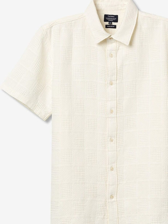Short Sleeve Cotton Shirt In Regular Fit Beige