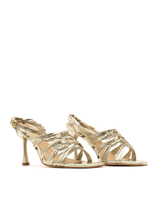 Damen Sandalen Aus Leder Gold