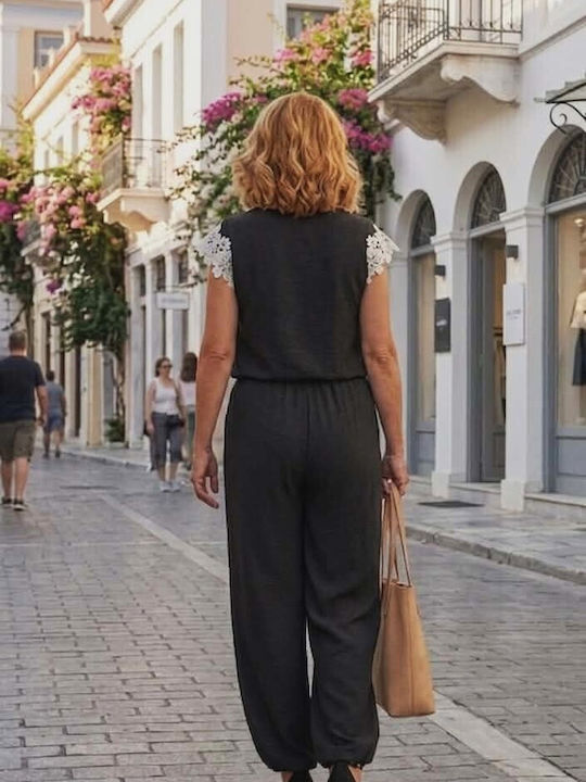 Women's Black Set with Trousers with Rubber Band Floral