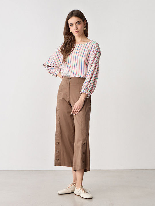 Damen Hochgebirge Stoff Capri Hosen mit Gummiband in Regulärer Passform Braune