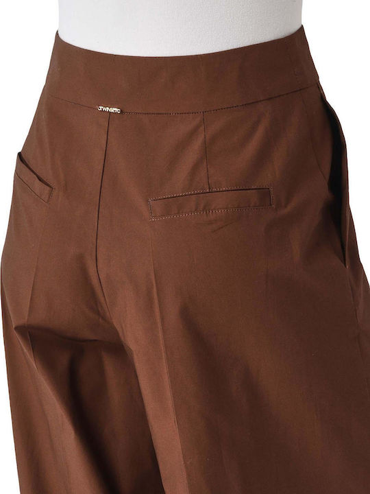 Women's High Rise Fabric Brown Trousers