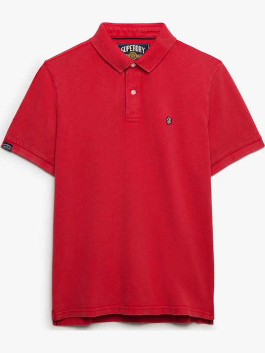 Vintage Destroy Polo Short Sleeve Red Blouse