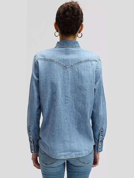 Western Long Sleeve Women's Denim Shirt Blue