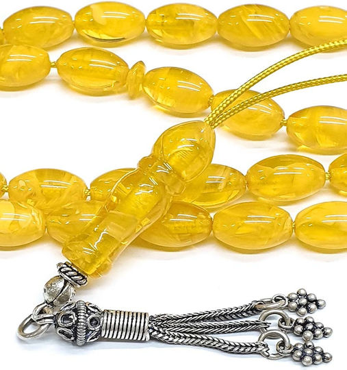 Roloi Komboloi Worry Beads with 33 Beads Made of Mastic Length 37cm Yellow