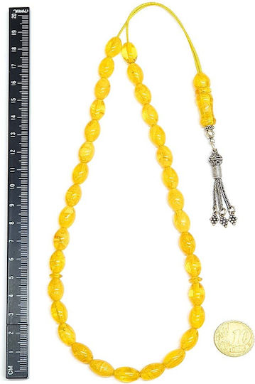 Roloi Komboloi Worry Beads with 33 Beads Made of Mastic Length 37cm Yellow