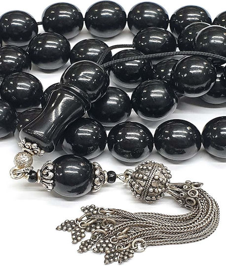 Roloi Komboloi Worry Beads with 33 Amber Beads Length 44cm Black