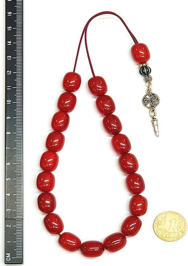 Roloi Komboloi Worry Beads with 19 Beads Made of Resin Length 27cm Red