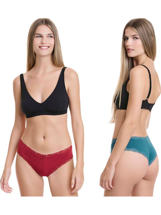 Γυναικεία Brazil 2Pack με Δαντέλα Κόκκινο-πετρόλ
