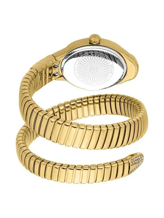 Roberto Cavalli Snake Womens Battery Watch with Gold Metal Bracelet