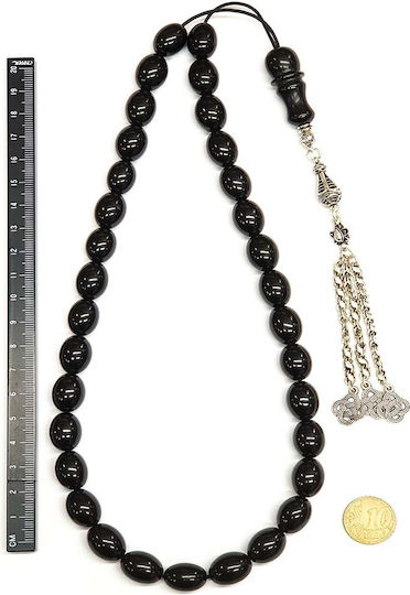 Roloi Komboloi Worry Beads with 33 Amber Beads Length 47cm Black