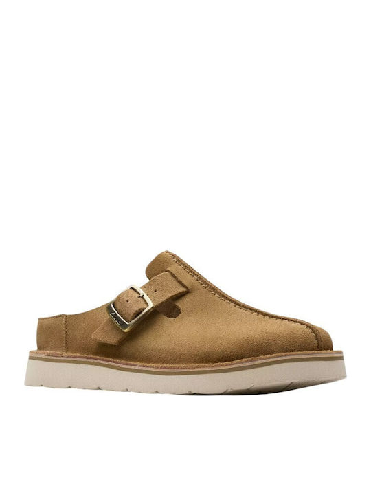 Leather Mules with Heel in Beige Colour