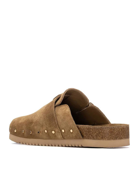 Suede Mules με Τακούνι σε Ταμπά Χρώμα