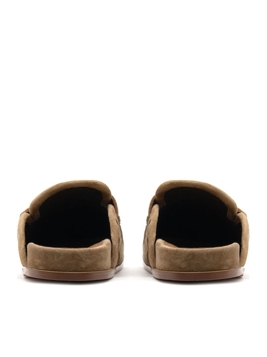 Suede Mules με Ψηλό Τακούνι σε Καφέ Χρώμα