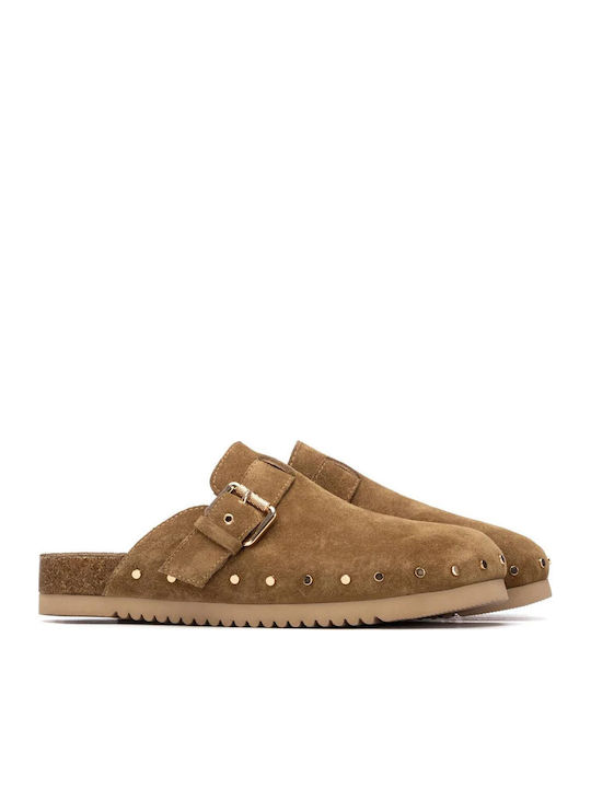 Suede Mules με Τακούνι σε Ταμπά Χρώμα