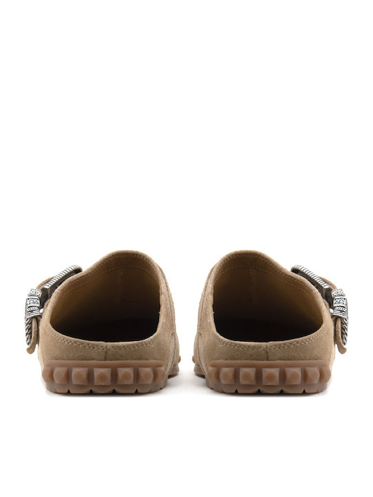 Texas 01 Combo A Suede Mules with High Heel in Beige Colour