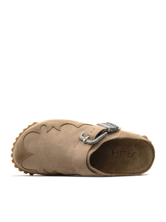 Texas 01 Combo A Suede Mules with High Heel in Beige Colour