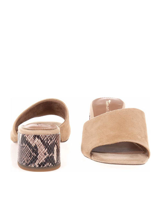Leather Mules with Low Heel in Tabac Brown Colour