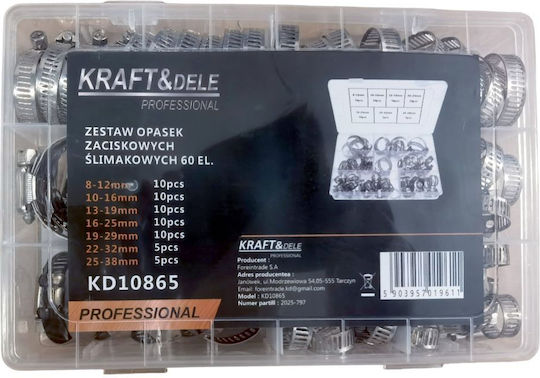 Kraft&dele Kd10865 Set Cleme Pentru Furtun ⌀ 8 38 Mm 60 Bucăți