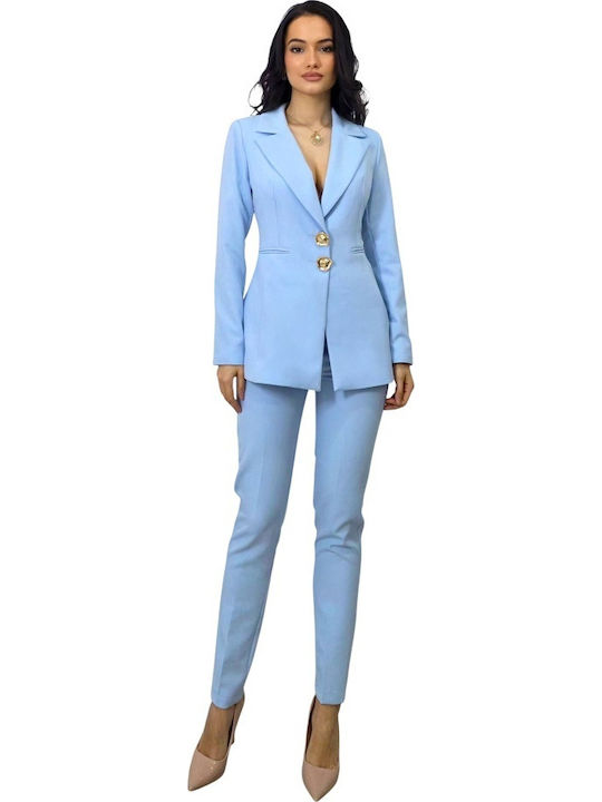 Women's Light Blue Suit in Tapered Leg Style