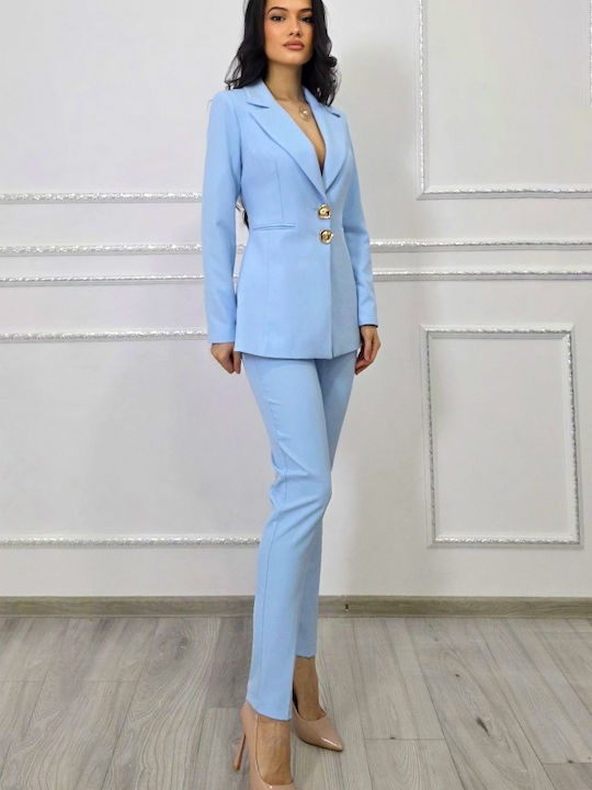 Women's Light Blue Suit in Tapered Leg Style