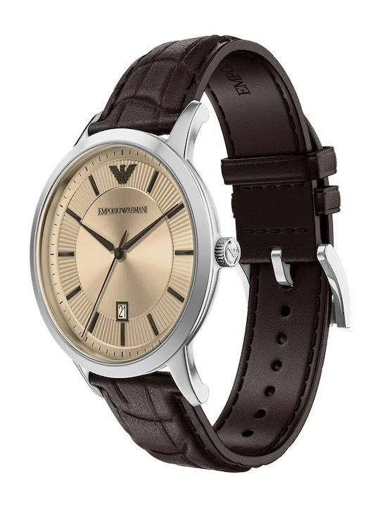 Emporio Armani Ανδρικό Ρολόι 43mm Μπαταρίας με Μαύρο Δερμάτινο Λουράκι