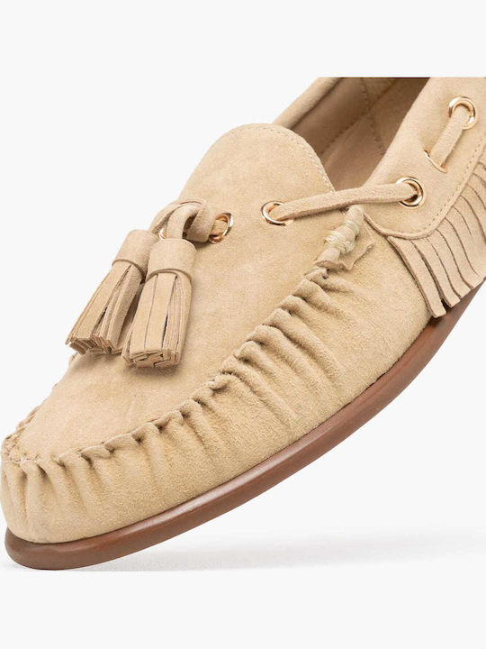 Kalogirou Leather Women's Loafers In Beige Colour