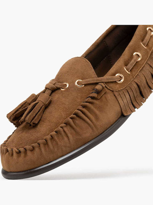 Kalogirou Leather Women's Loafers in Khaki Colour