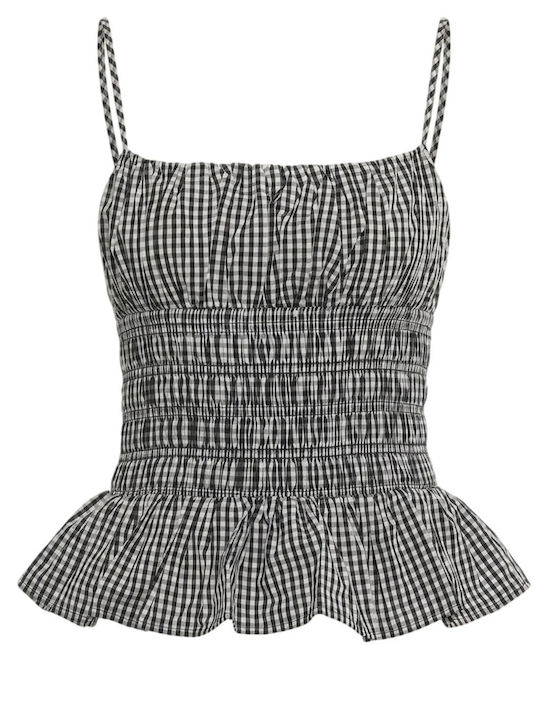 Women's Checked Cotton Black Blouse
