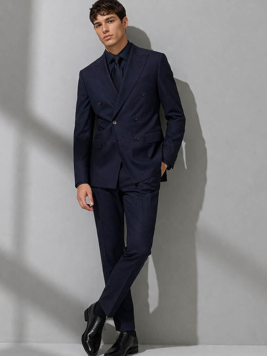 H Huge Winter Men's Suit with Slim Fit Blue
