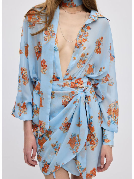 Mini Φούστα Φάκελος Floral Μπλε