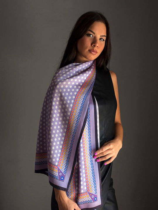Kalfas Luxury Silk Μαντήλι Γυναικείο Μεταξωτό Φουλάρι Λιλά