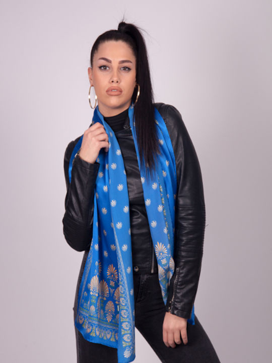 Kalfas Luxury Silk Ολομέταξη Μαντήλα Γυναικείο Μεταξωτό Φουλάρι Μπλε