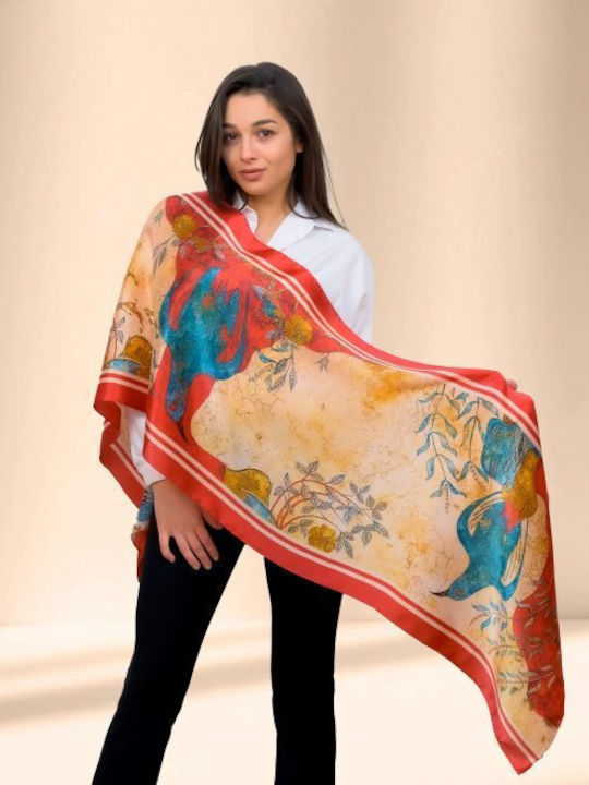 Kalfas Luxury Silk Олметаксо Дамско Копринено Шал Червен