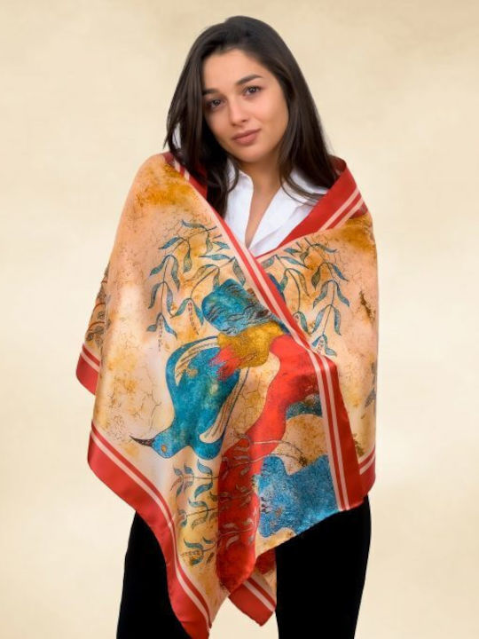 Kalfas Luxury Silk Олметаксо Дамско Копринено Шал Червен