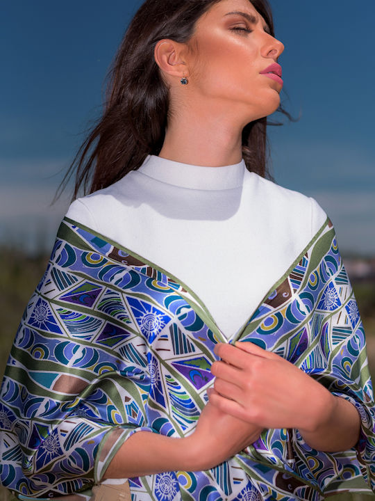 Kalfas Luxury Silk Women's Silk Shawl Blue