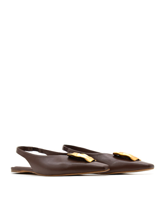 Δερμάτινες Γυναικείες Μπαλαρίνες Slingback σε Καφέ Χρώμα