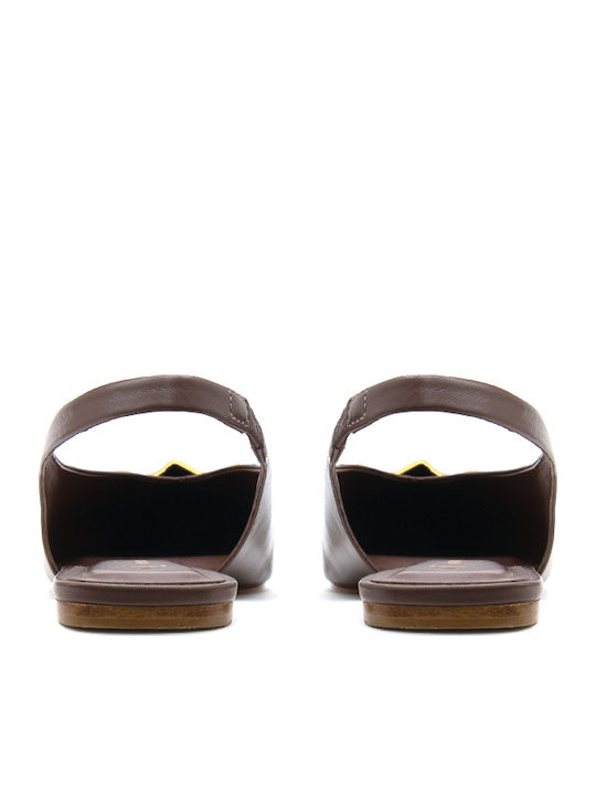 Δερμάτινες Γυναικείες Μπαλαρίνες Slingback σε Καφέ Χρώμα