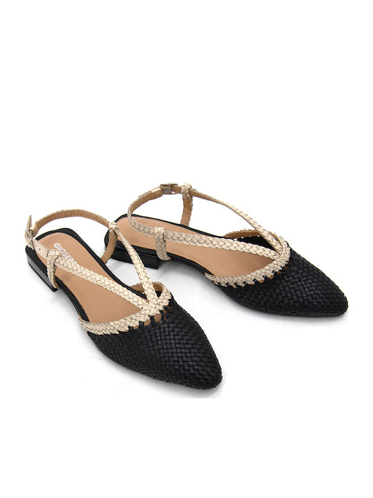 Δερμάτινες Γυναικείες Μπαλαρίνες Slingback με Λουράκι σε Μπεζ Χρώμα