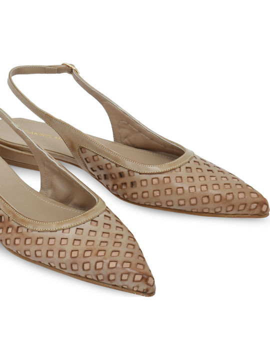 Δερμάτινες Γυναικείες Μπαλαρίνες Slingback σε Καφέ Χρώμα