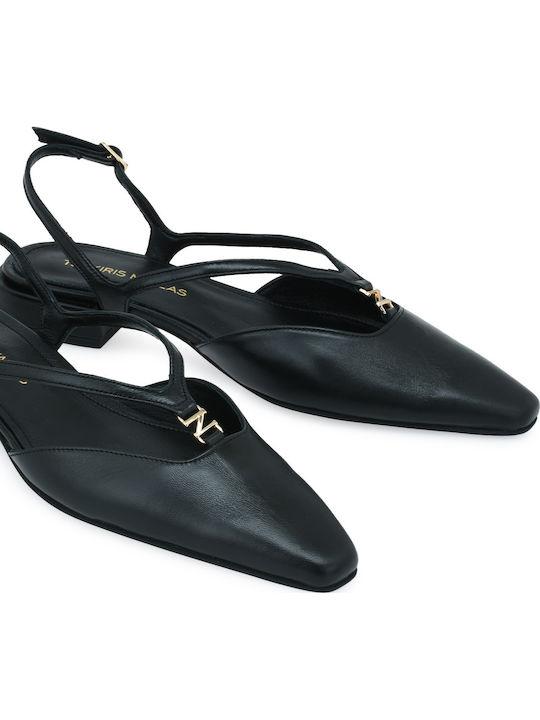 Δερμάτινες Γυναικείες Μπαλαρίνες Slingback σε Μαύρο Χρώμα