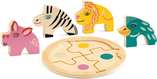 Puzzle Din Lemn Pentru Copii Pentru 2+ Ani 4 Piese Djeco