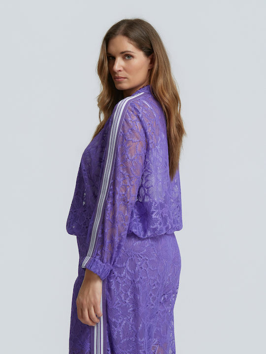 Women's Cardigan with Zipper in Purple Colour