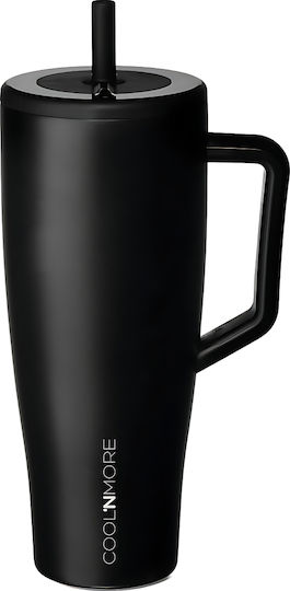 Cool'NMore Handled Tumbler Thermos Stainless Steel / Plastic BPA Free 1.2lt Black with Straw and Handle