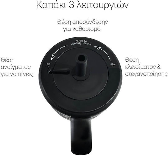 Cool'NMore Чаша с Дръжка Термос Неръждаема Стомана / Пластмасов Без BPA 1.2л Черна със Сламка и Дръжка