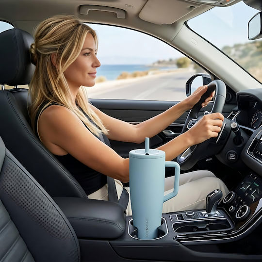 Cool'NMore Handled Tumbler Thermos Stainless Steel BPA Free 1.2lt Blue with Straw and Handle