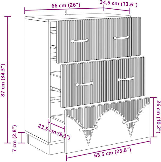 Μπουφές Ξύλινος με Συρτάρια Μαύρος 66x34.5x87cm